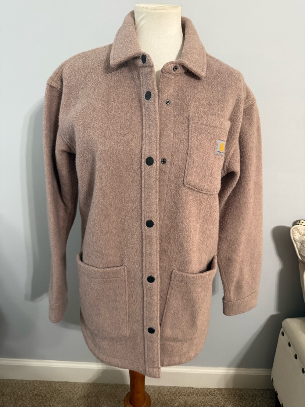 Carhartt Button-Front Shacket in Dusty Mauve